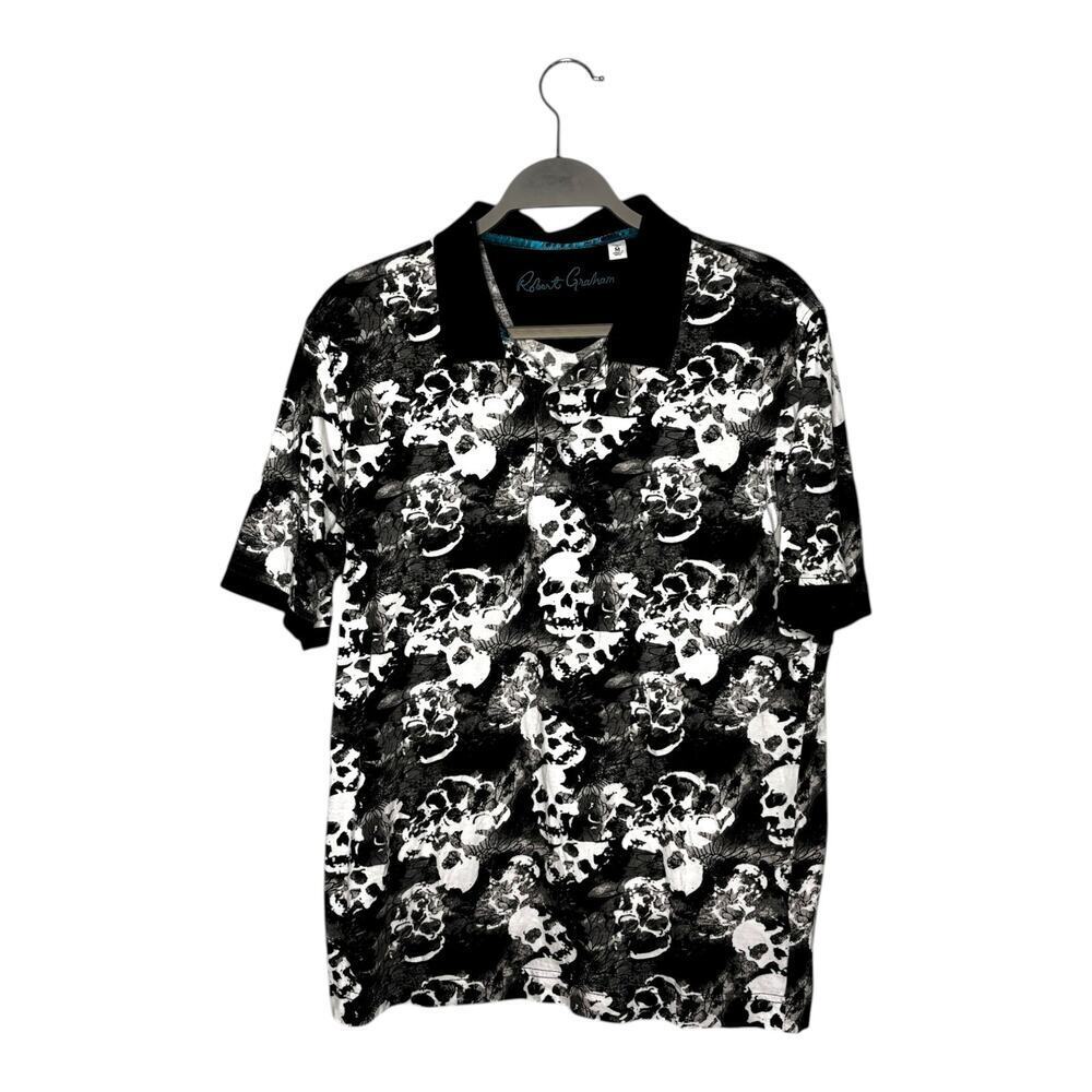 Robert Graham Skull Print Polo Black White Size Medium - Picture 2 of 8